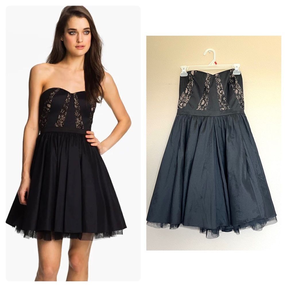 Aidan Mattox Sweetheart Lace Trim Tafetta Dress